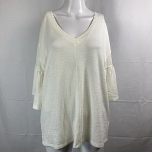 Cupio Sweater Womens Sz Large White‎ Bell Sleeve Tunic Top V- Neck